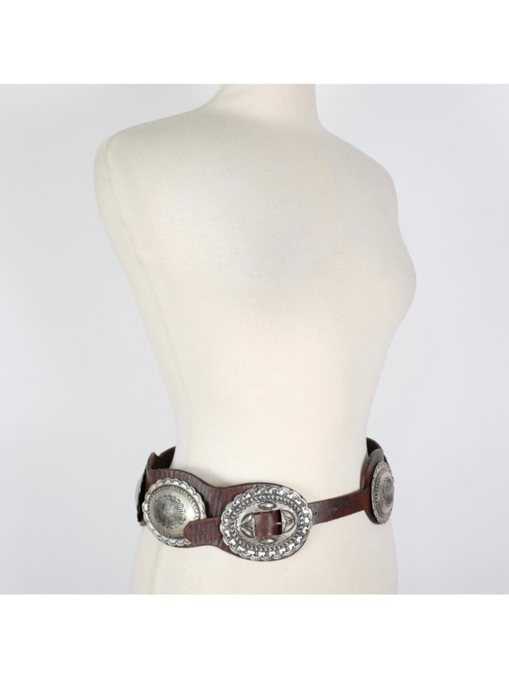 Ralph Lauren Collection Belt sz XS Concho brown leather silver hammered